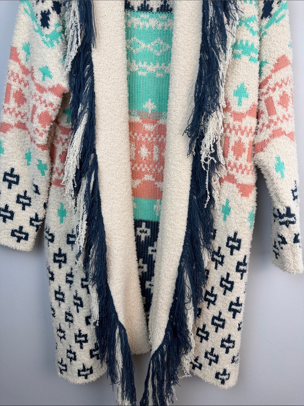 Blue B Cozy Aztec Cardigan Blanket Sweater Oversized Small Long Length Bohemian - Picture 5 of 16